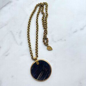 Hand Crafted Brass Chain Necklace Bone Disk Pendant